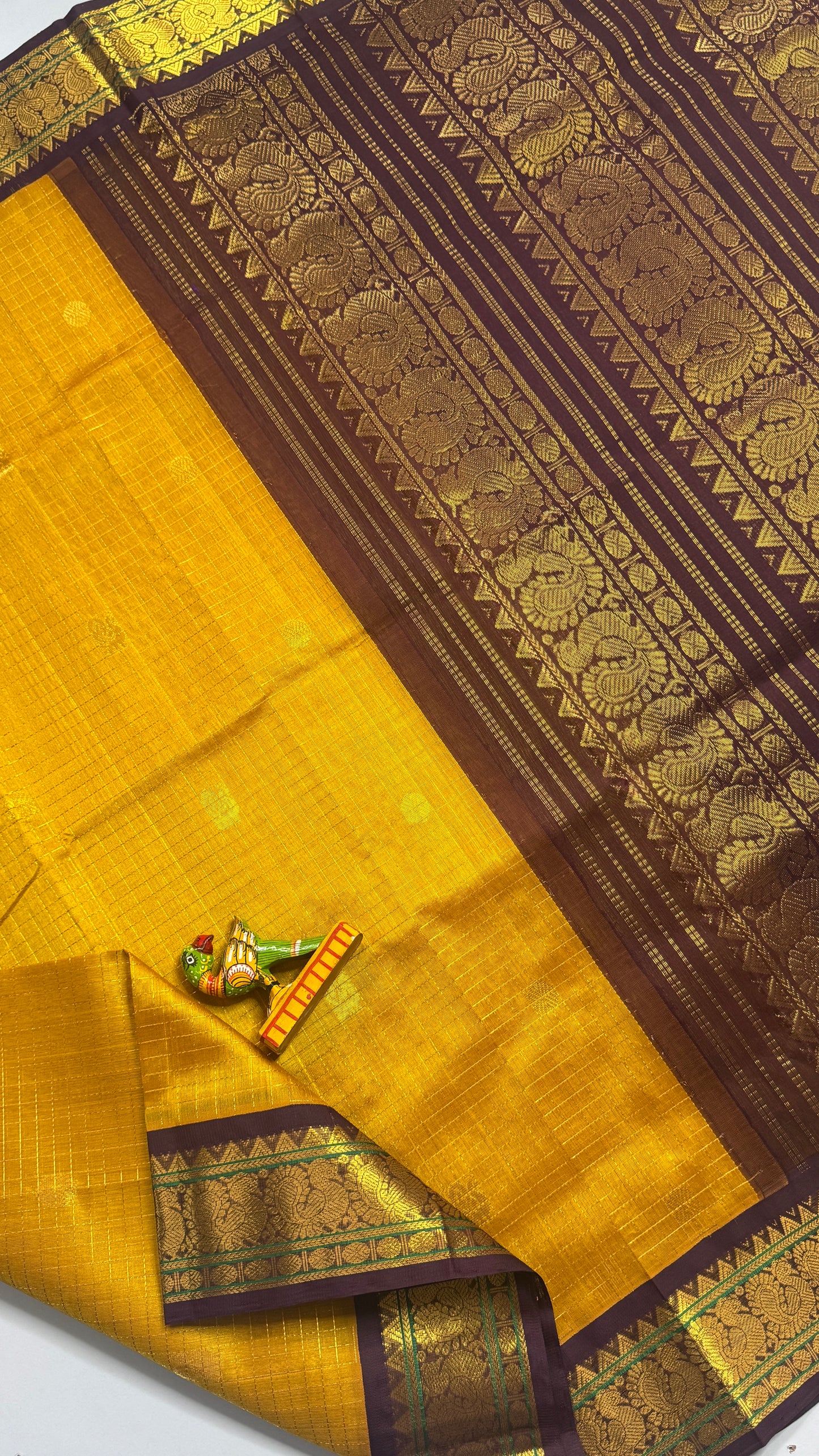 Zari Checks Pure Silk Cotton Saree with Korvai Borders