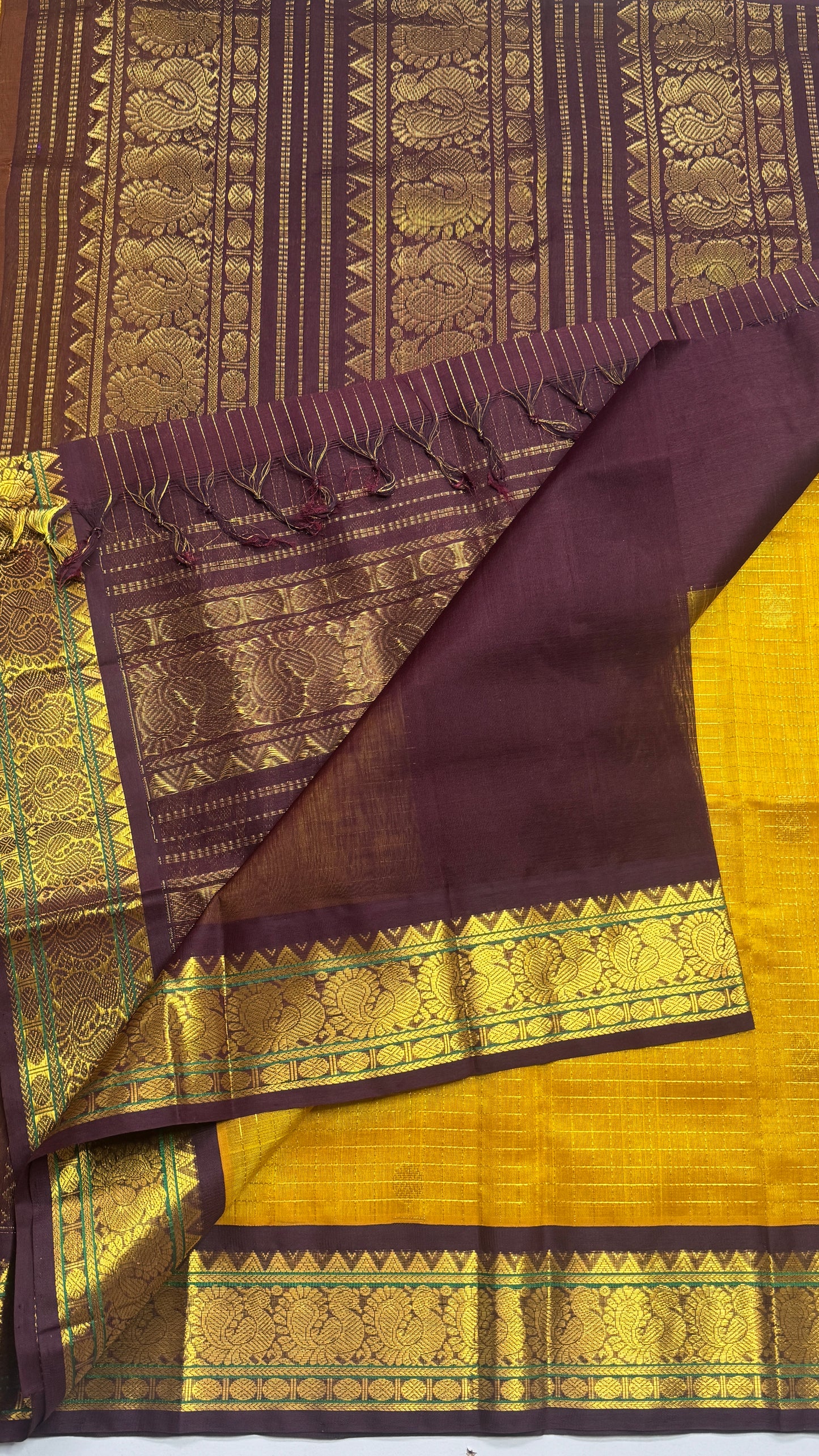 Zari Checks Pure Silk Cotton Saree with Korvai Borders