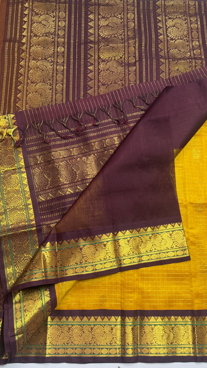 Zari Checks Pure Silk Cotton Saree with Korvai Borders