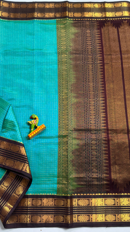 Zari Checks Pure Silk Cotton Saree with Korvai Border