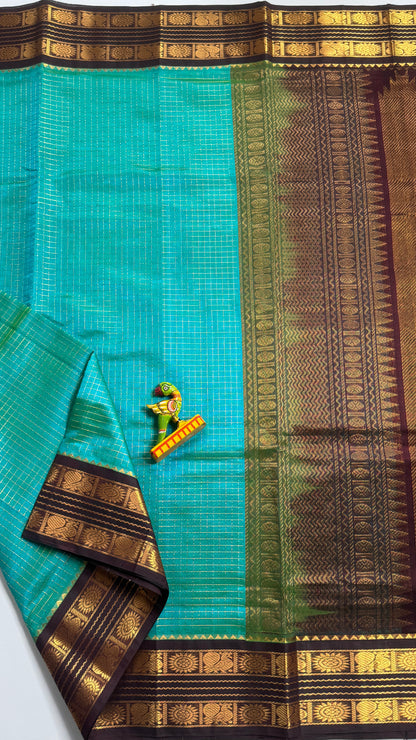Zari Checks Pure Silk Cotton Saree with Korvai Border