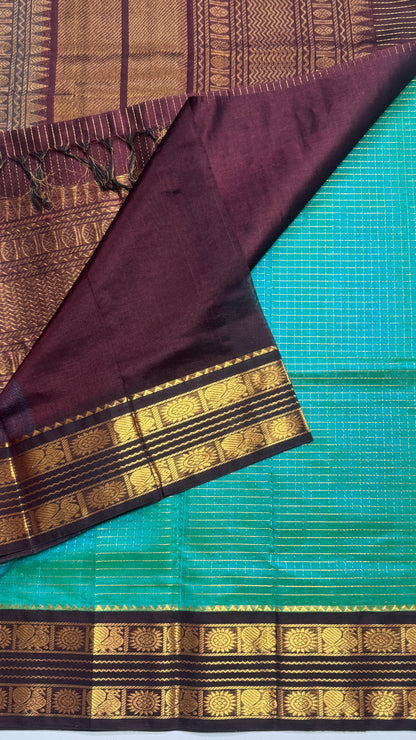 Zari Checks Pure Silk Cotton Saree with Korvai Border