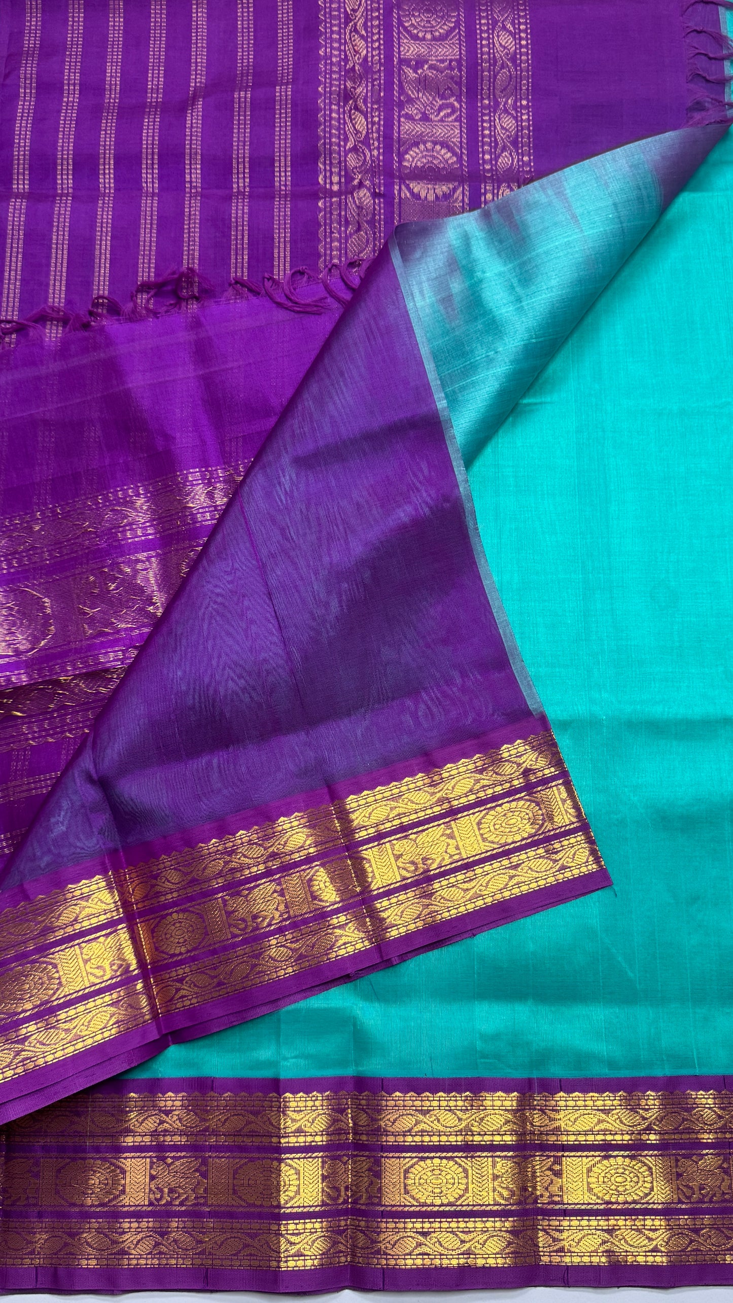 Plain Pure Silk Cotton Saree with Korvai Border