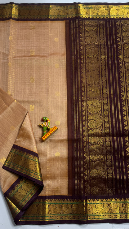 Zari Checks Pure Silk Cotton Saree with Korvai Borders