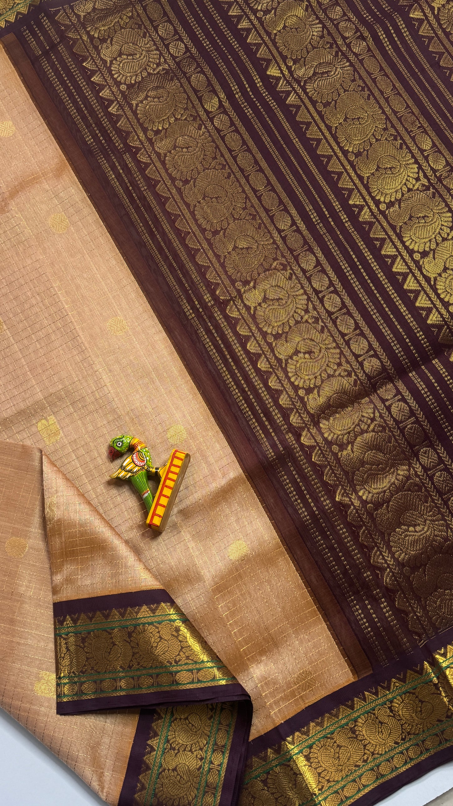Zari Checks Pure Silk Cotton Saree with Korvai Borders