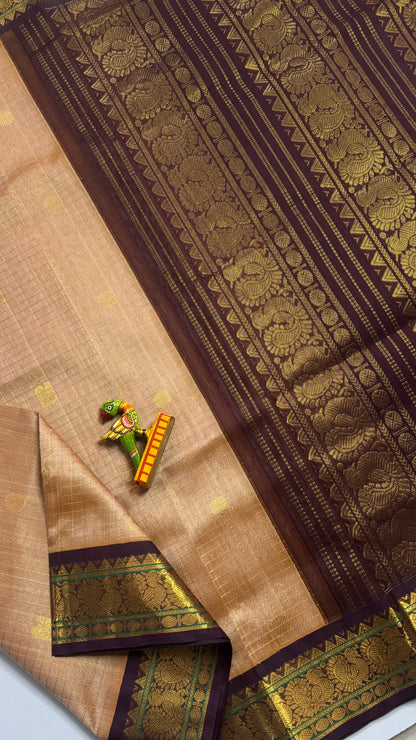 Zari Checks Pure Silk Cotton Saree with Korvai Borders