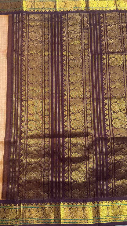 Zari Checks Pure Silk Cotton Saree with Korvai Borders