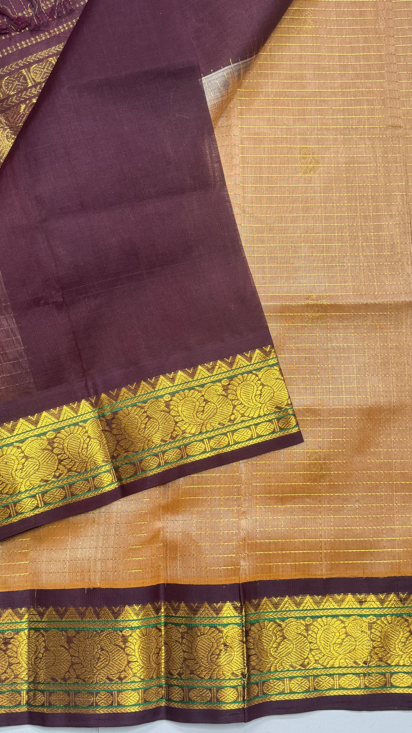 Zari Checks Pure Silk Cotton Saree with Korvai Borders