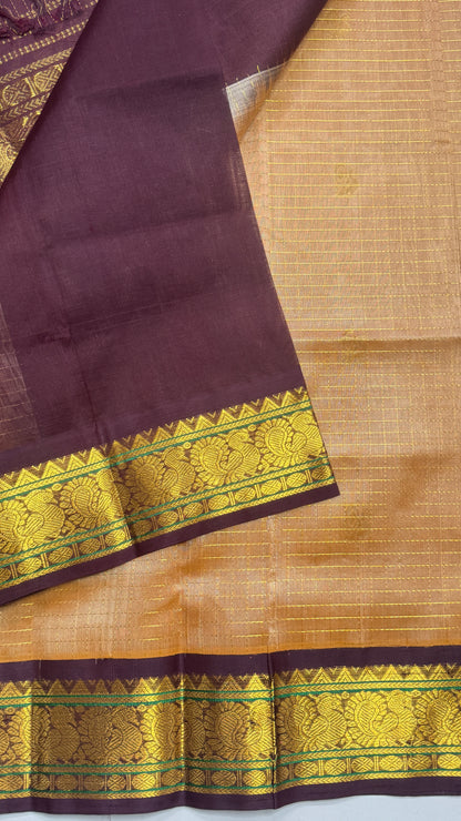 Zari Checks Pure Silk Cotton Saree with Korvai Borders