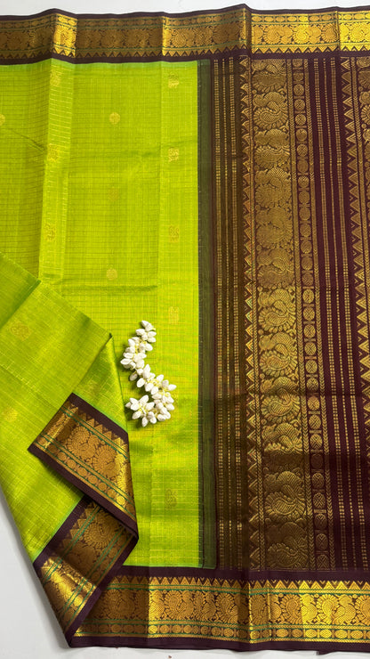 Zari Checks Pure Silk Cotton Saree with Korvai Borders