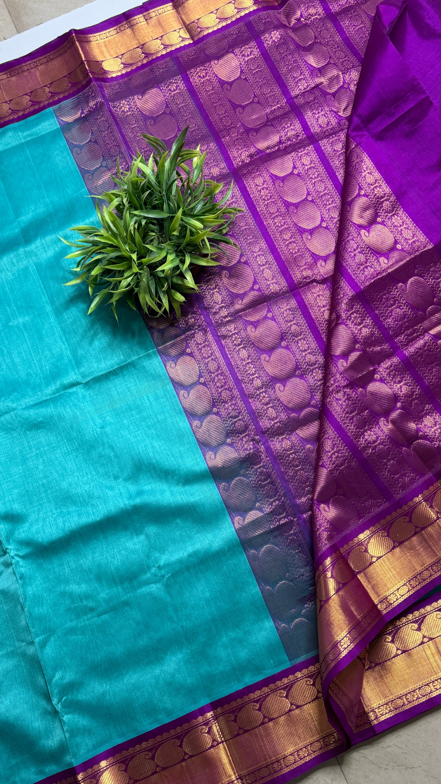 Plain Pure Silk Cotton Saree with Korvai Border