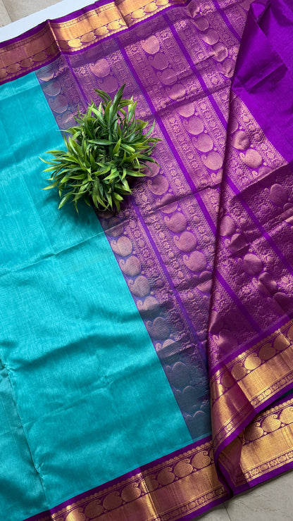 Plain Pure Silk Cotton Saree with Korvai Border