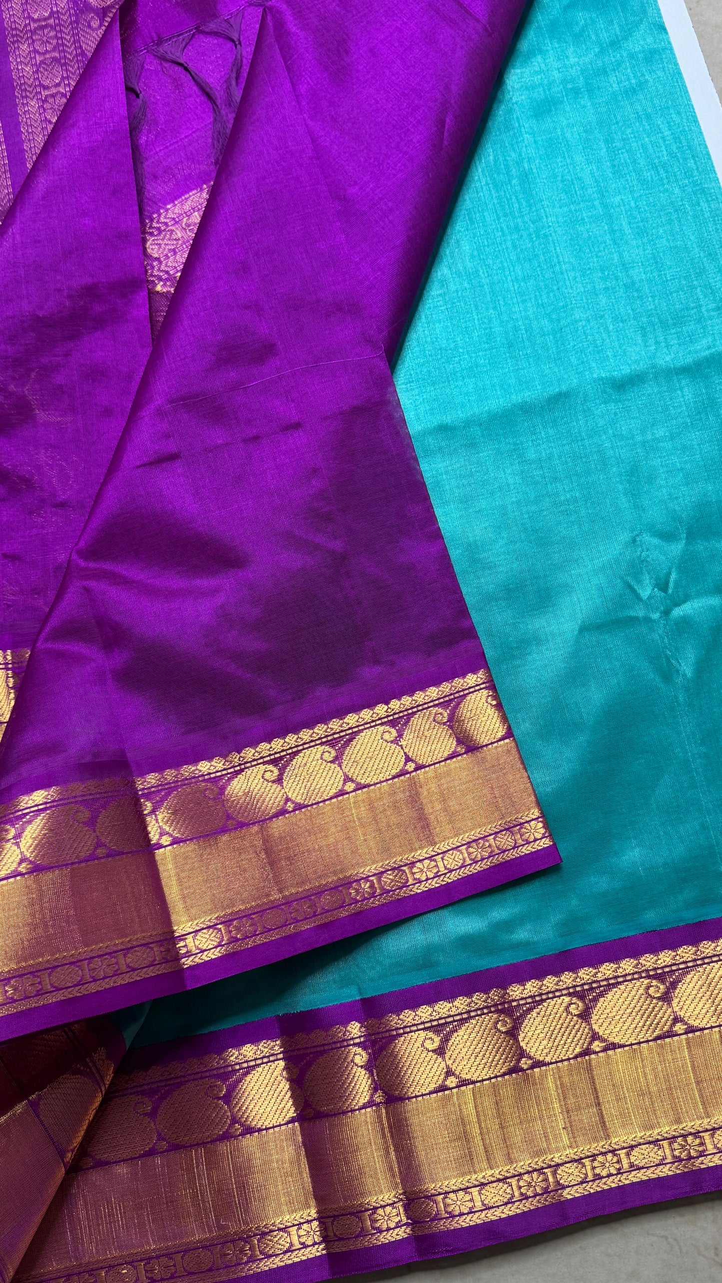 Plain Pure Silk Cotton Saree with Korvai Border