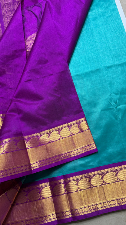 Plain Pure Silk Cotton Saree with Korvai Border