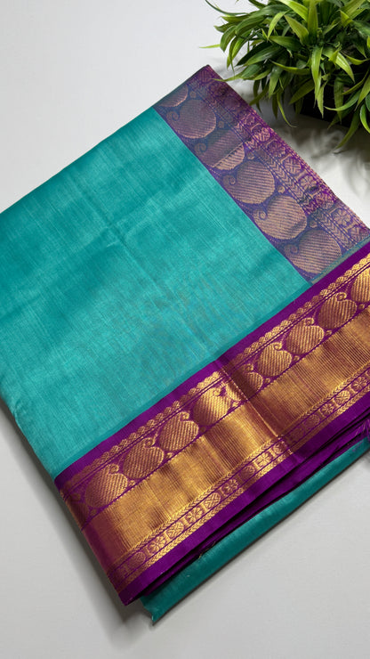 Plain Pure Silk Cotton Saree with Korvai Border