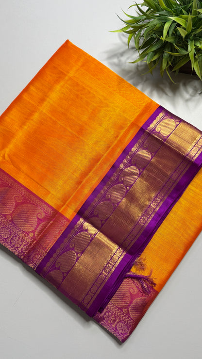 Plain Pure Silk Cotton Saree with Korvai Border