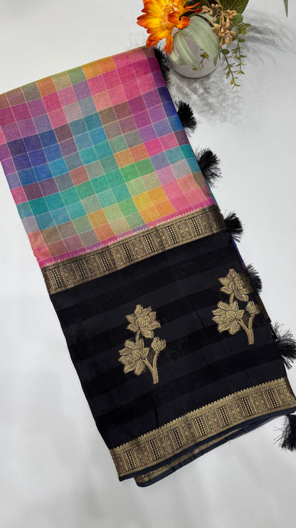 Multi Checks Banaras Tissue Silk Saree