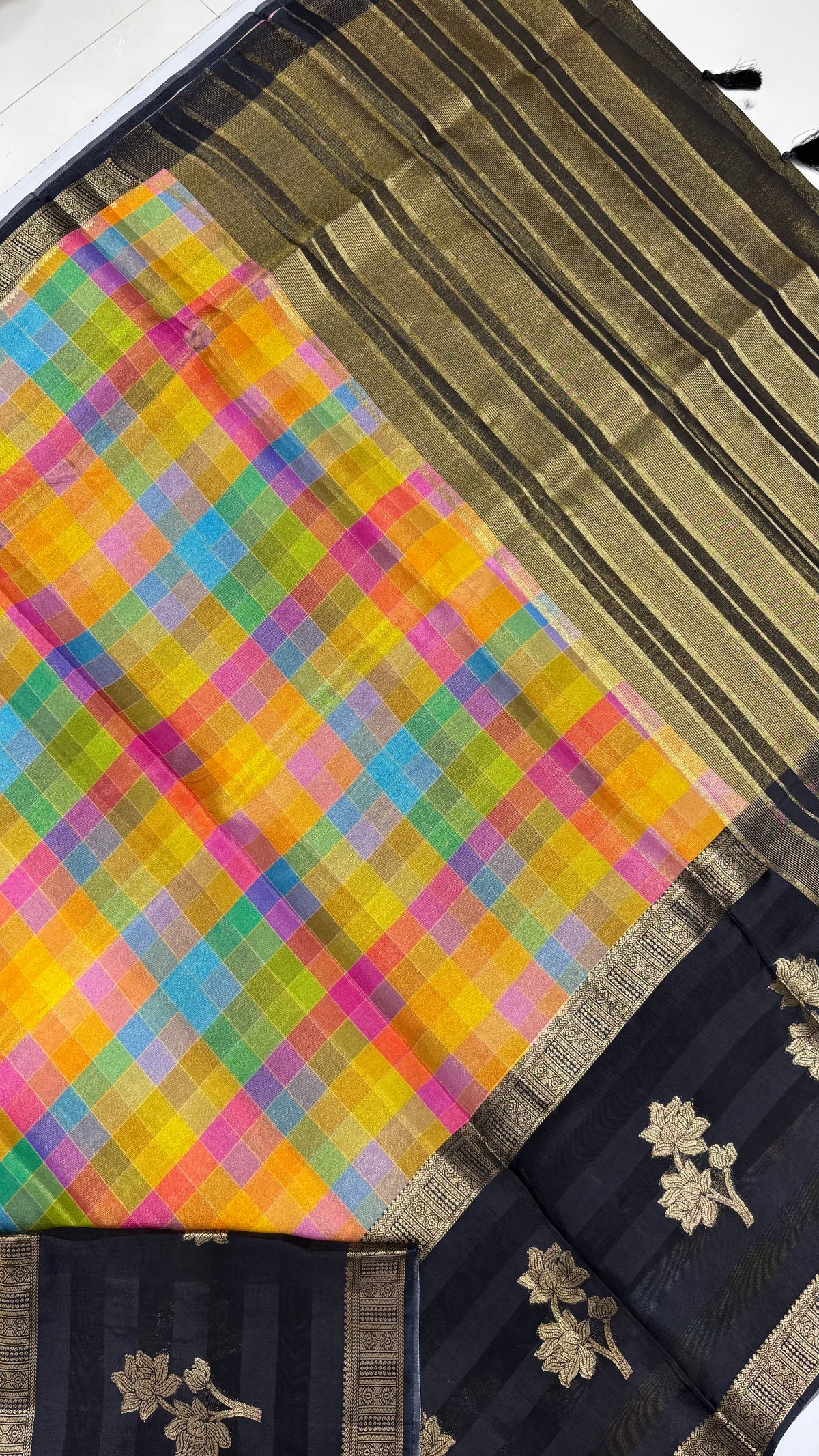 Multi Checks Banaras Tissue Silk Saree