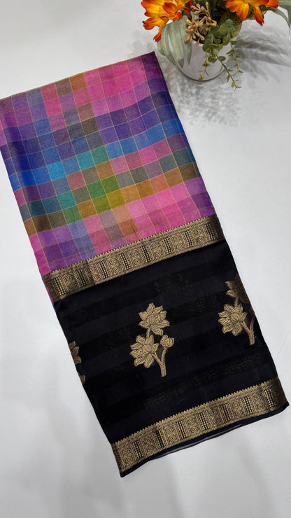 Multi Checks Banaras Tissue Silk Saree