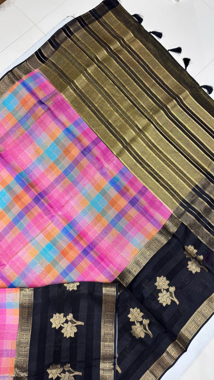 Multi Checks Banaras Tissue Silk Saree