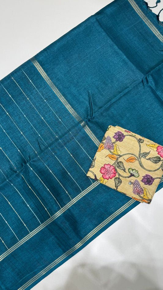 Semi Tussar Saree with Kalamkari Blouse