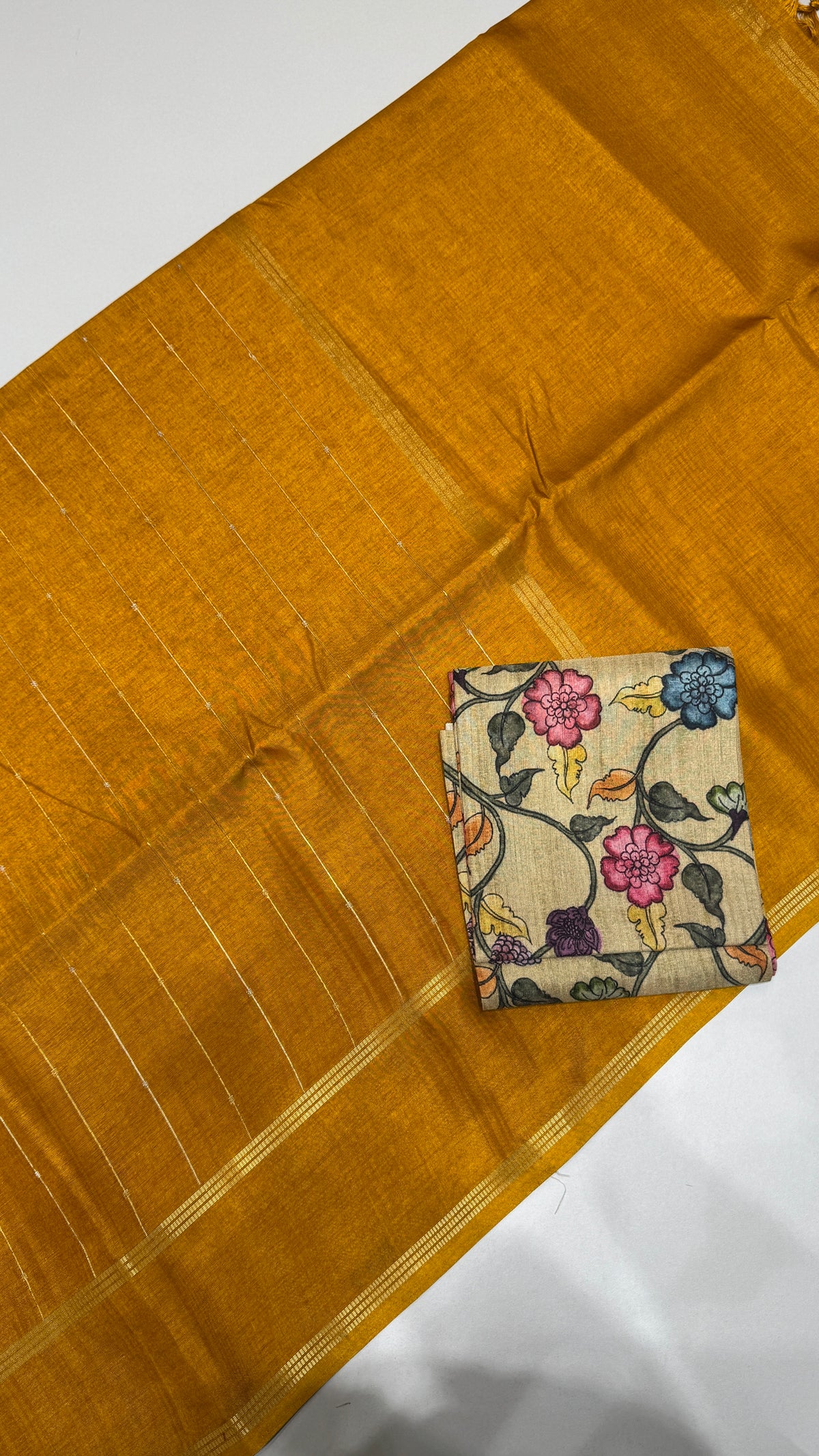 Semi Tussar Saree with Kalamkari Blouse