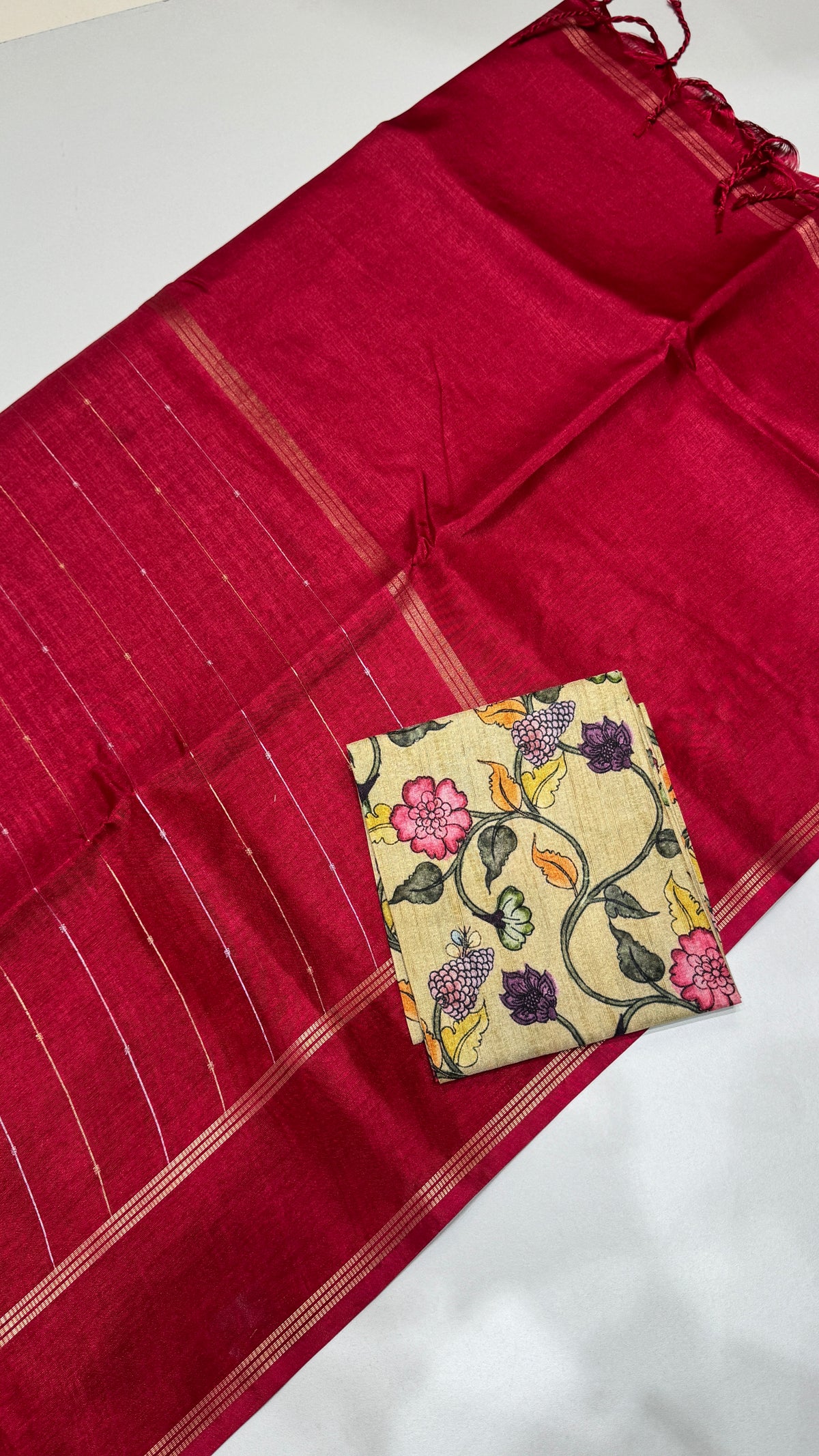 Semi Tussar Saree with Kalamkari Blouse