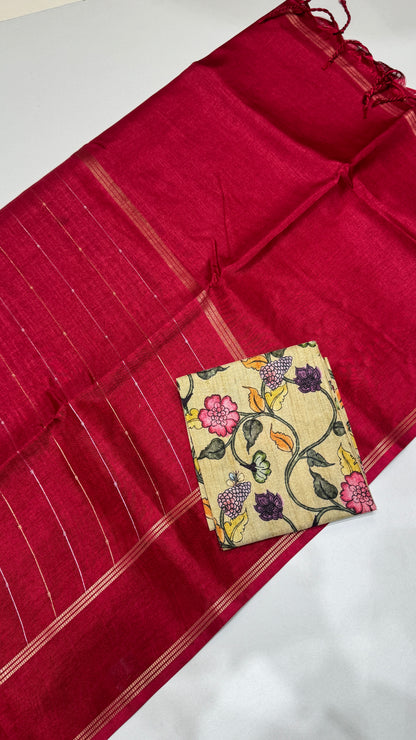Semi Tussar Saree with Kalamkari Blouse