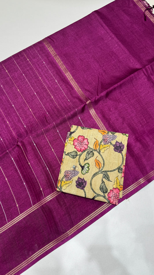 Semi Tussar Saree with Kalamkari Blouse