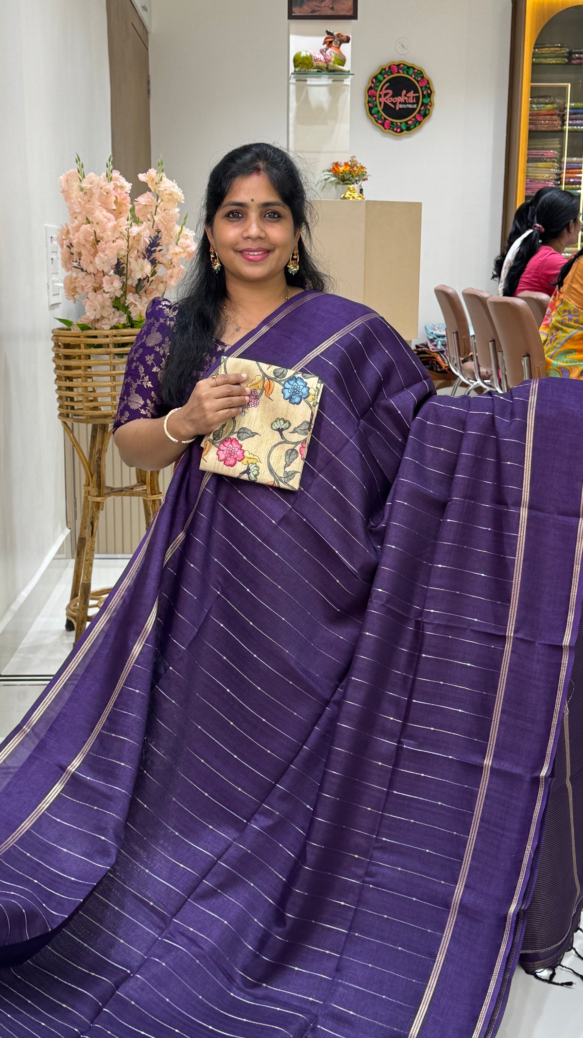 Semi Tussar Saree with Kalamkari Blouse