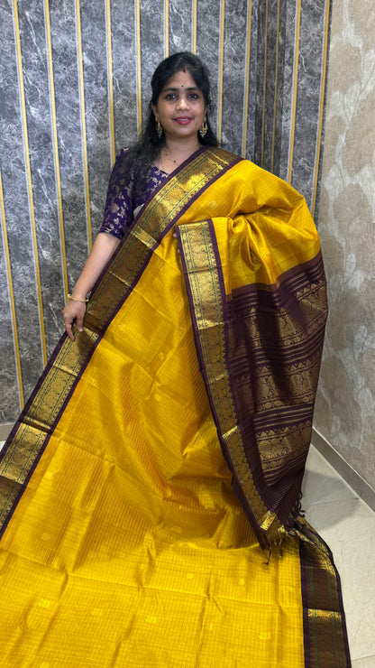 Zari Checks Pure Silk Cotton Saree with Korvai Borders