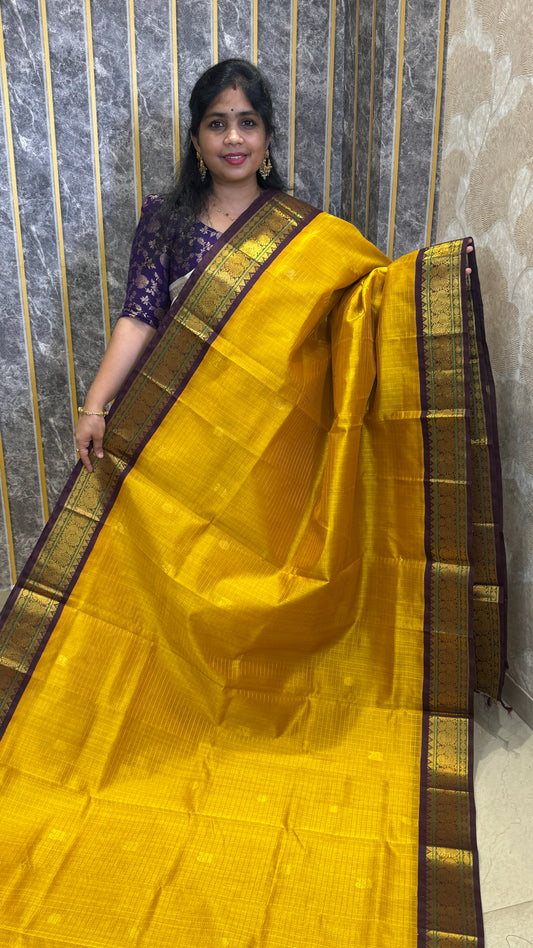 Zari Checks Pure Silk Cotton Saree with Korvai Borders