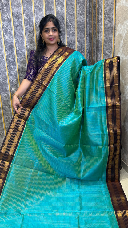 Zari Checks Pure Silk Cotton Saree with Korvai Border