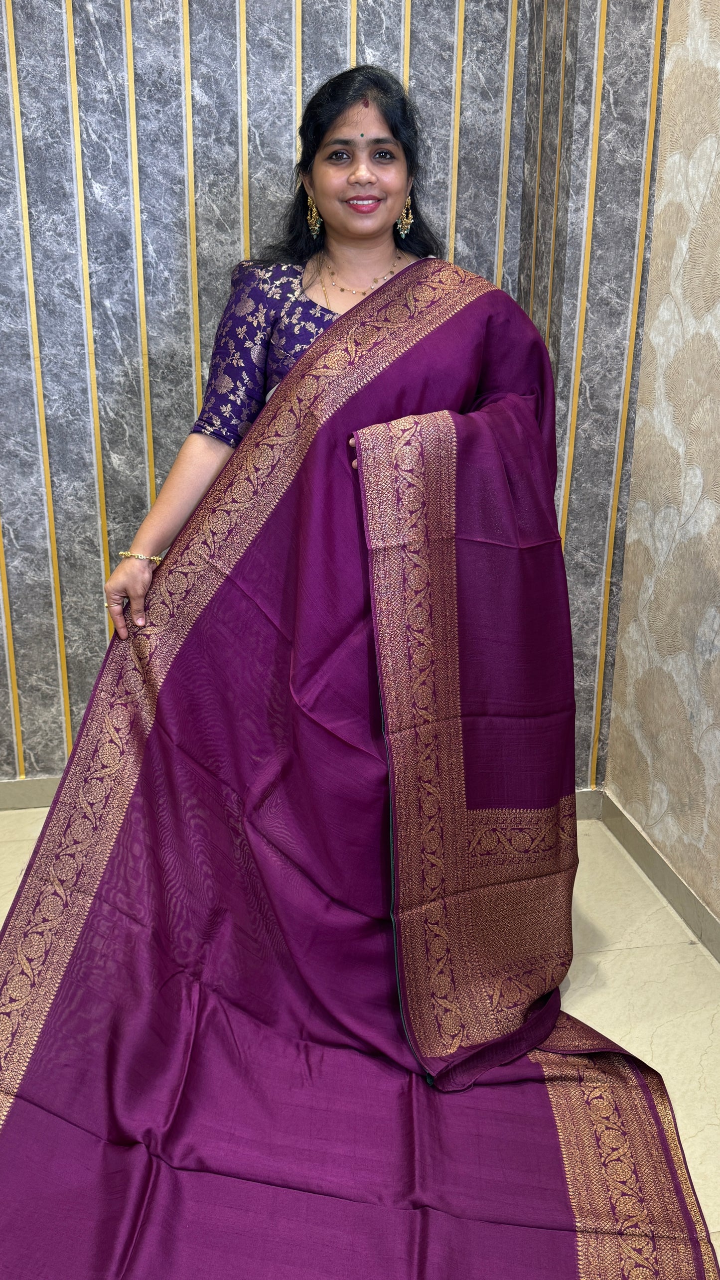 Semi Raw Silk Saree with Antique Zari Borders