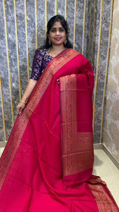 Semi Raw Silk Saree with Antique Zari Borders