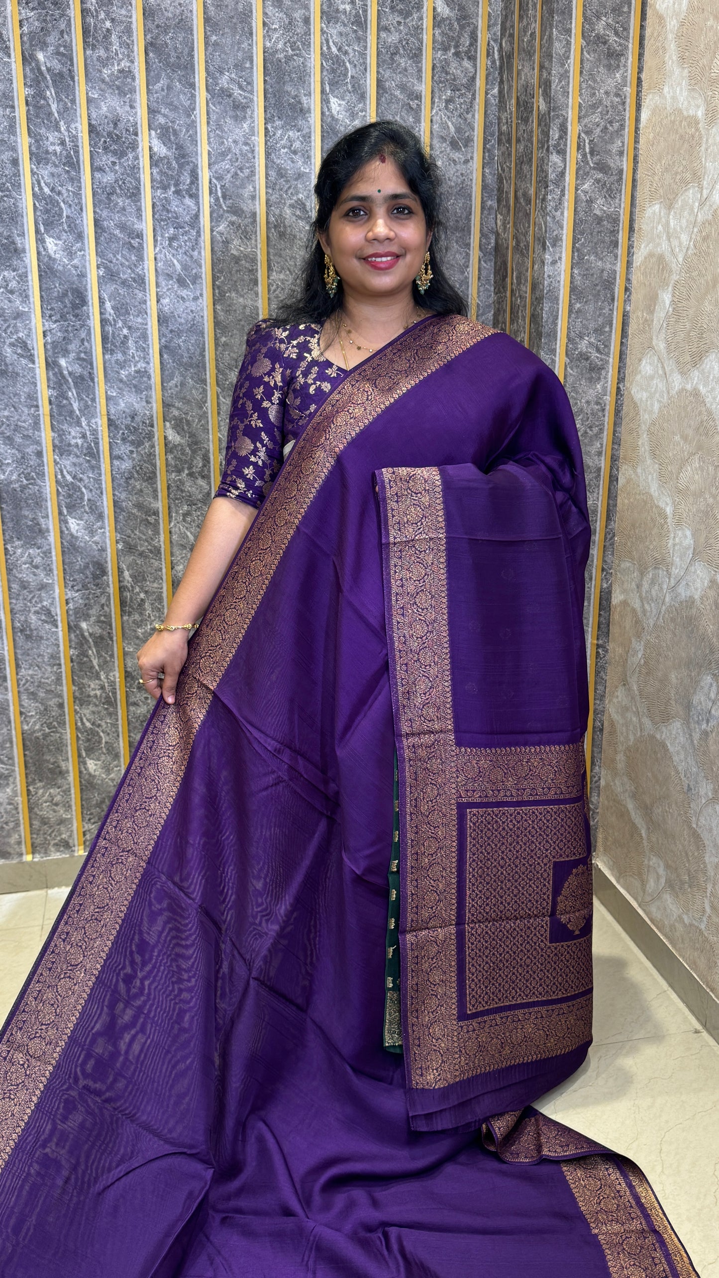 Semi Raw Silk Saree with Antique Zari Borders
