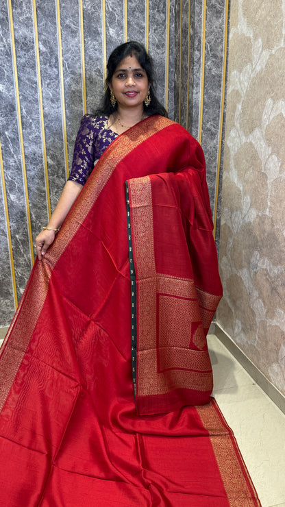 Semi Raw Silk Saree with Antique Zari Borders