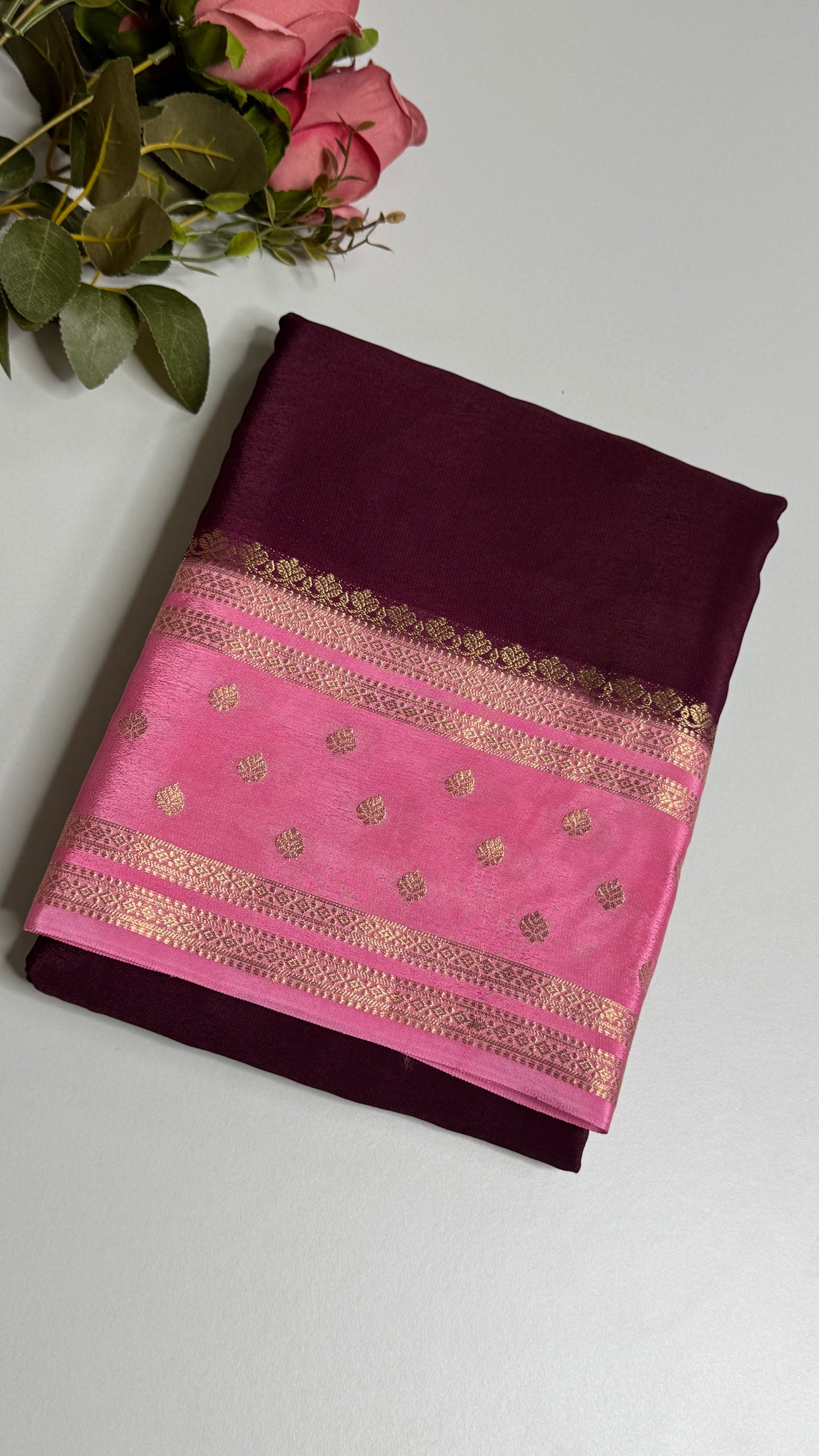 Semi Mysore Crepe with Gap Border Saree