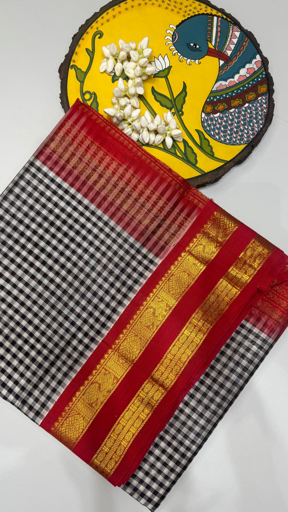 Checks Pure Silk Cotton with Korvai Border