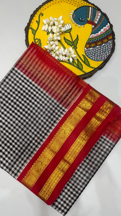 Checks Pure Silk Cotton with Korvai Border