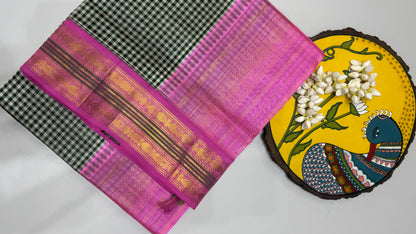 Checks Pure Silk Cotton with Korvai Border