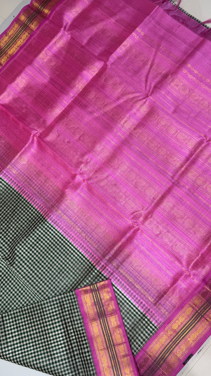 Checks Pure Silk Cotton with Korvai Border