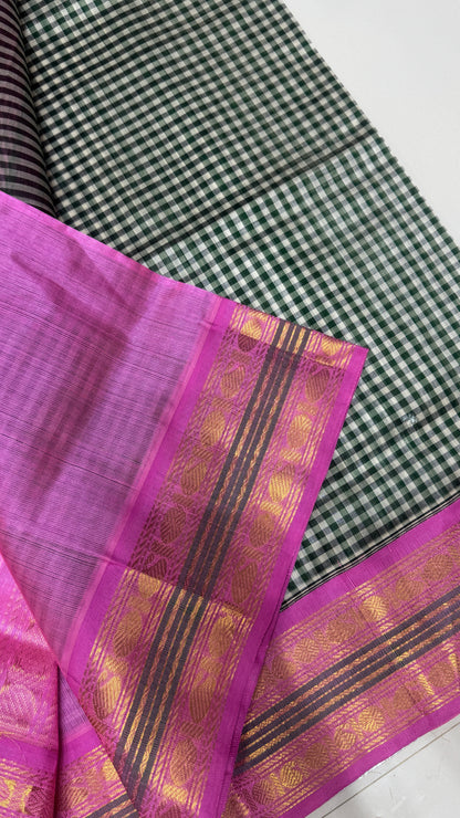 Checks Pure Silk Cotton with Korvai Border