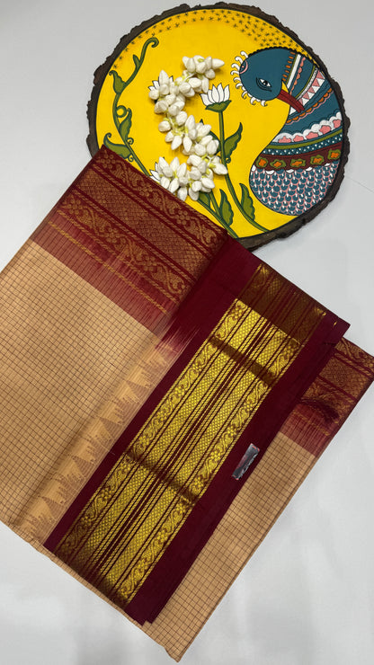 Thread Checks Pure Silk Cotton Saree with Korvai Border