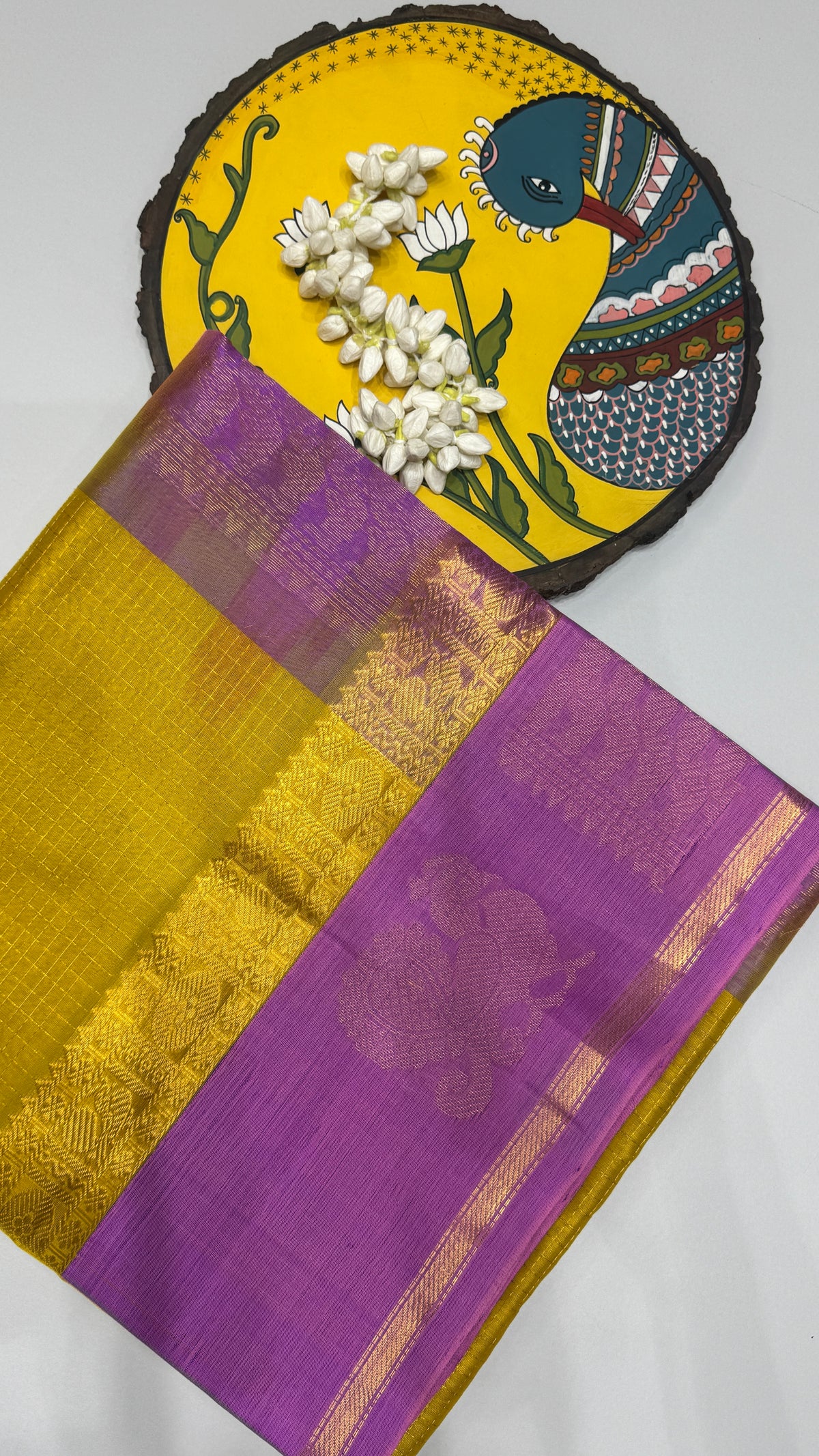 Zari Checks Pure Silk Cotton Saree with Korvai Border