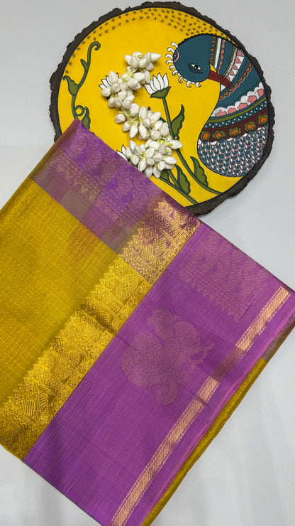 Zari Checks Pure Silk Cotton Saree with Korvai Border