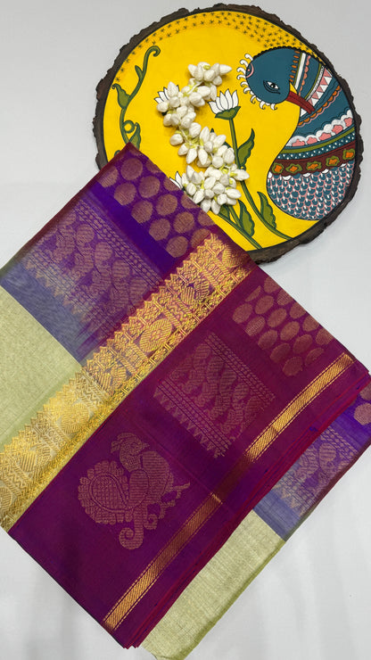 Zari Checks Pure Silk Cotton Saree with Korvai Border