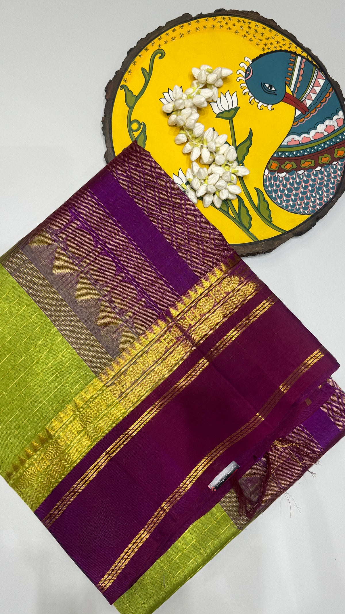 Zari Checks Pure Silk Cotton Saree with Korvai Border