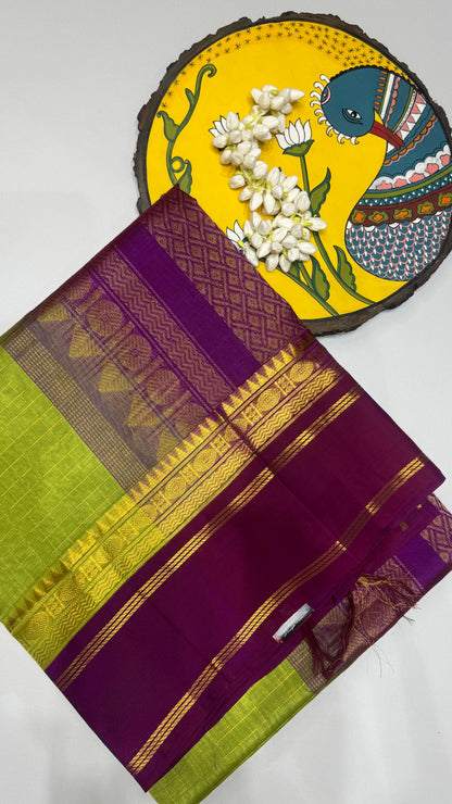 Zari Checks Pure Silk Cotton Saree with Korvai Border