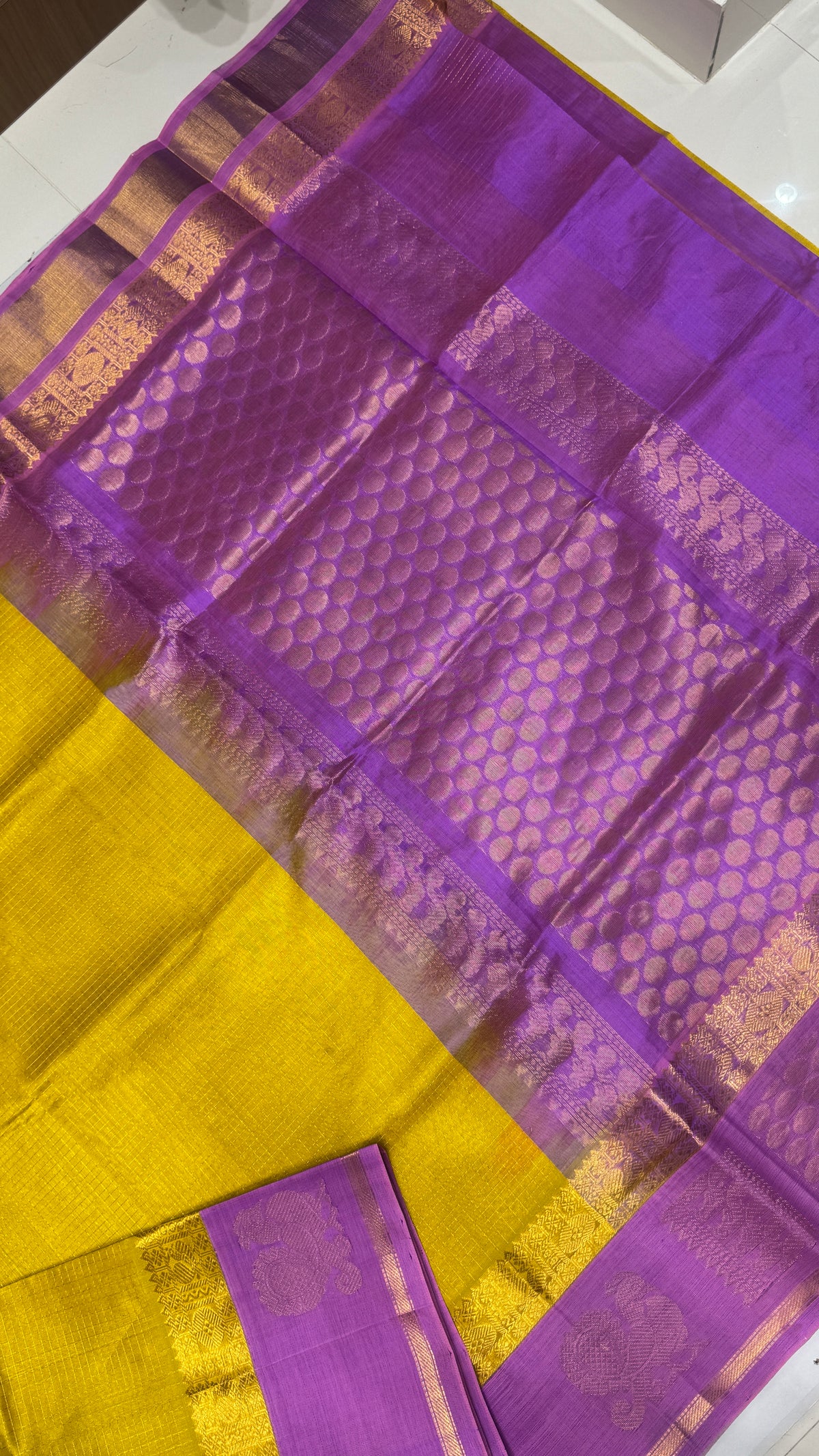 Zari Checks Pure Silk Cotton Saree with Korvai Border